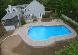 Unilock Pool Deck, Fire Pit, Stairs, and Retaining Wall