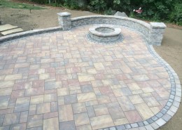 Unilock Patio, fire pit, and seating wall